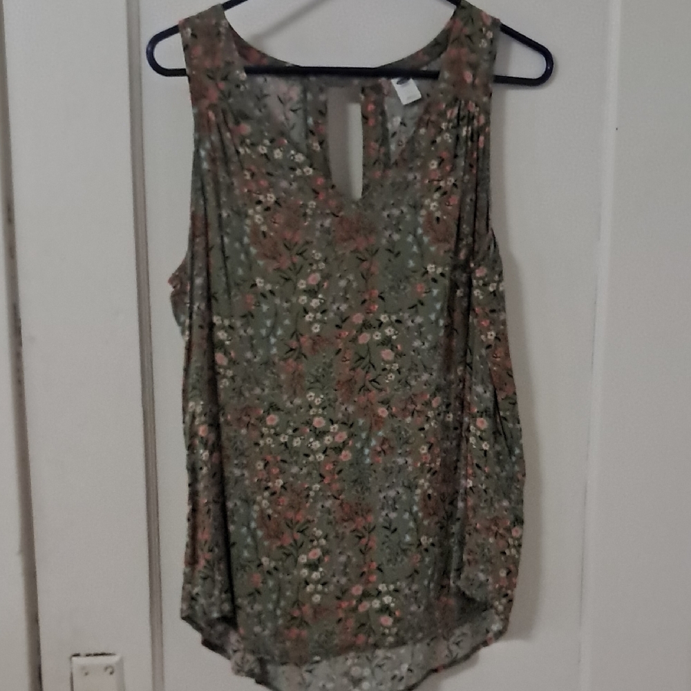 Old Navy Floral Sleeveless Blouse - Green and Pink